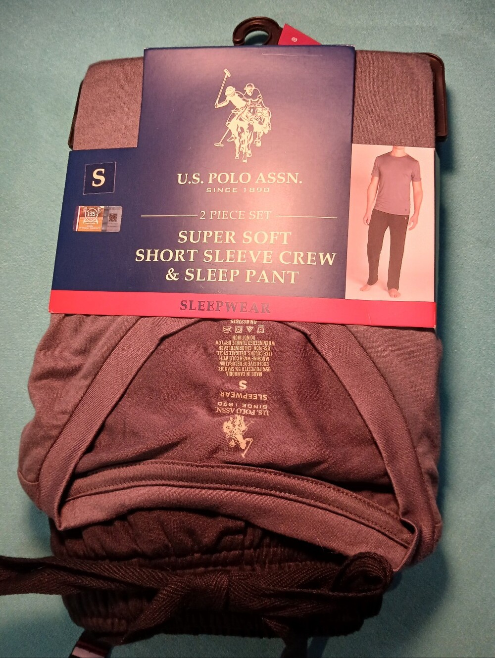 U.S. POLO ASSN MEN'S SLEEPWEAR SZ S 2-PIECE GRAY SHORT SLEEVE SHIRT BLACK PANTS